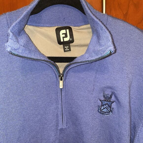 Footjoy FJ Sweater Large Blue Wool 1/4 Zip Polyester Lining Capital City Club - Picture 2 of 6